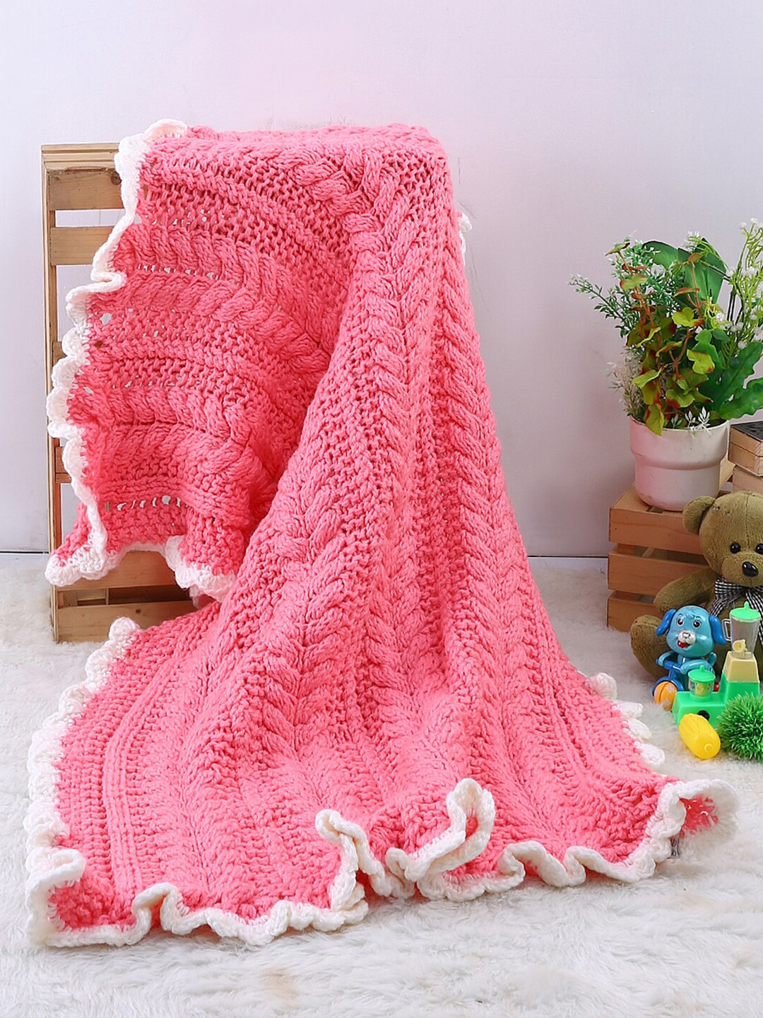 

Magic Needles Kids Pink & White Self Design 1000 GSM AC Room Single Bed Wool Blanket