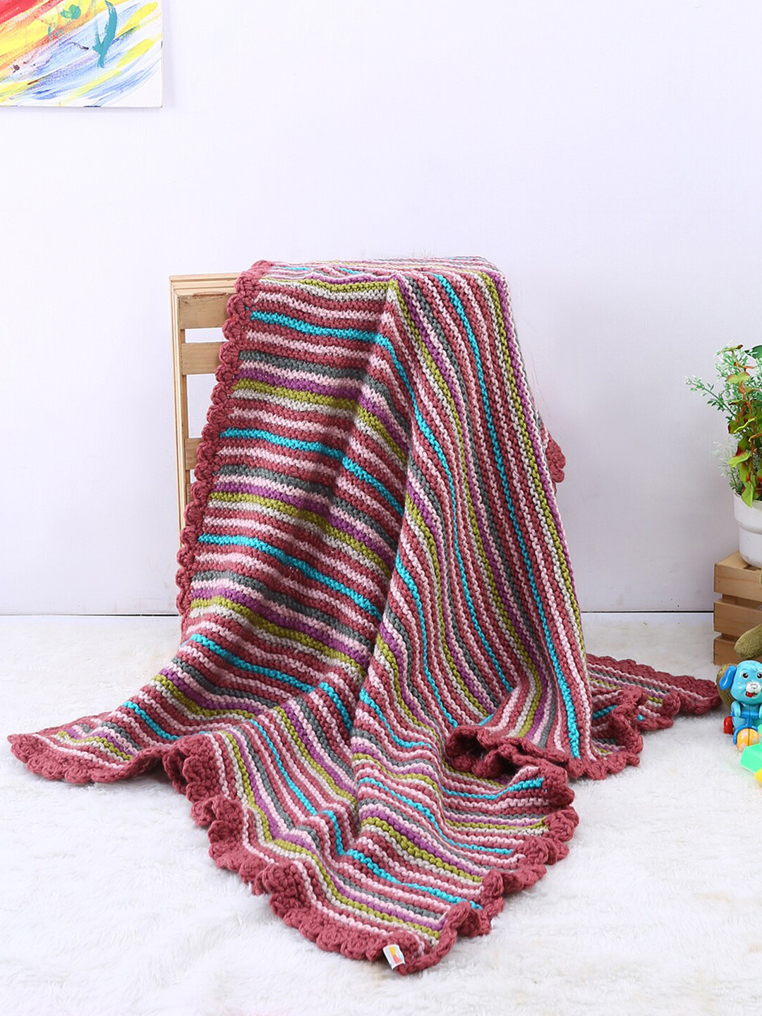 

Magic Needles Pink & Green Striped AC Room Single Bed Pram