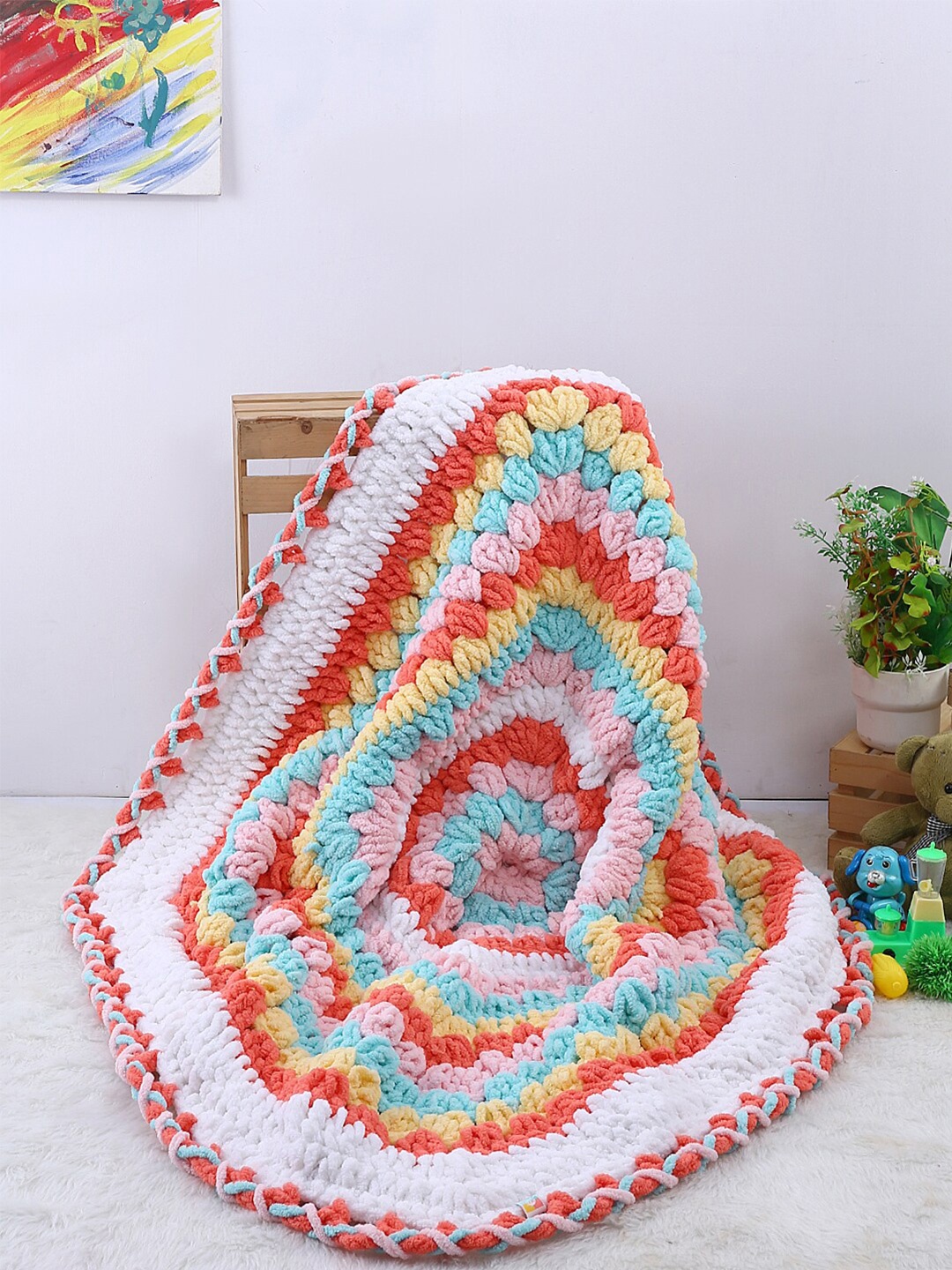 

Magic Needles White & Orange AC Room Single Crochet Bed Pram