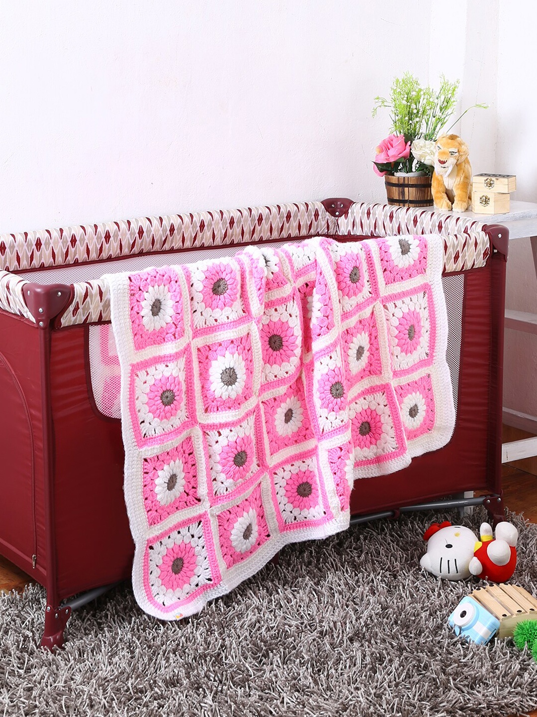 

Magic Needles Kids Pink & White Self Design 1000 GSM AC Room Single Bed Pram