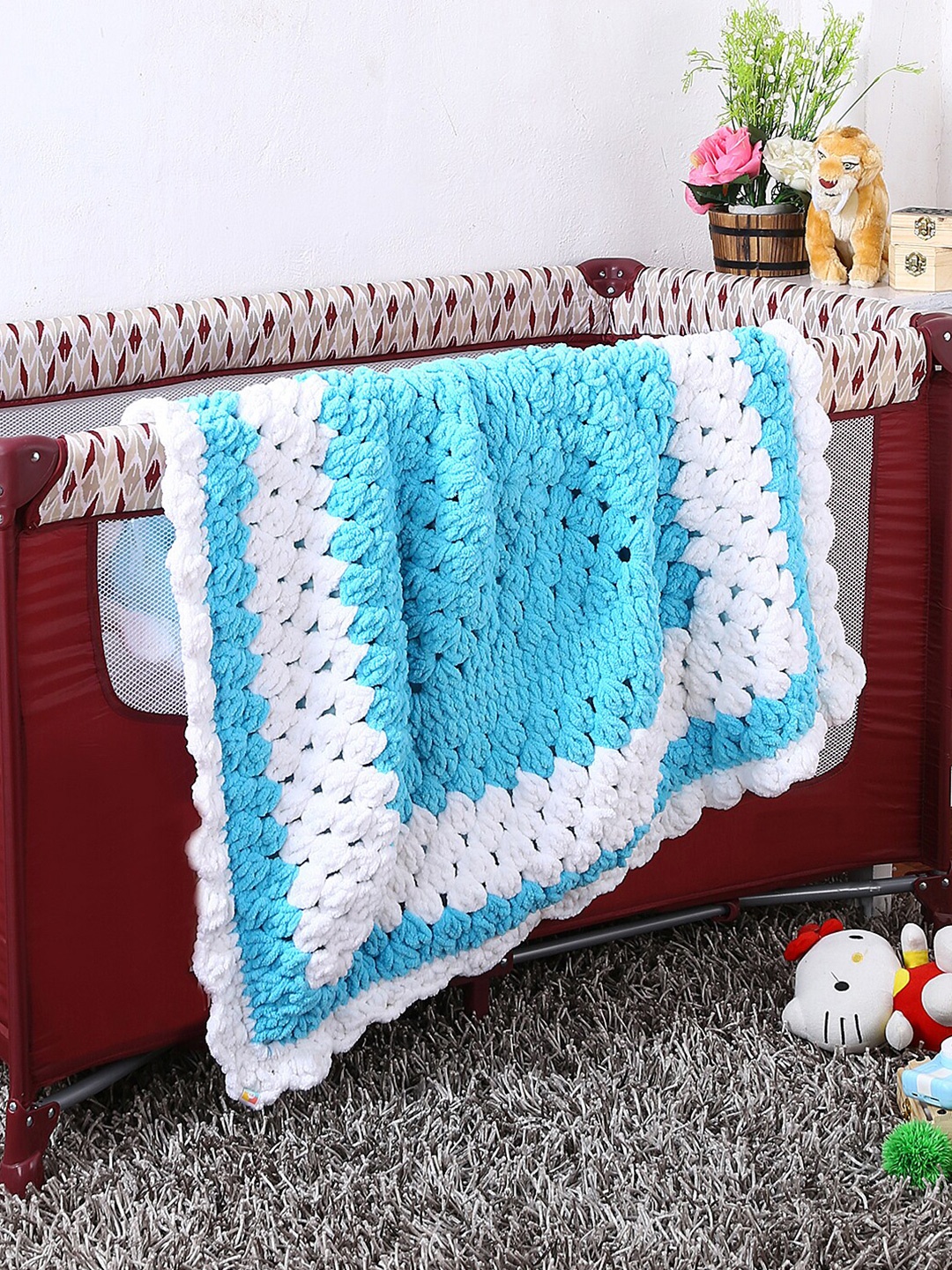 

Magic Needles Blue & White AC Room Square Baby Blanket