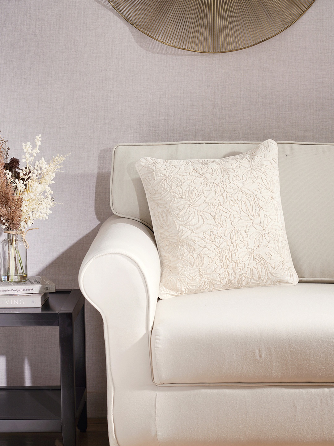

Pure Home and Living Cream-Coloured Embroidered Square Cushion Covers