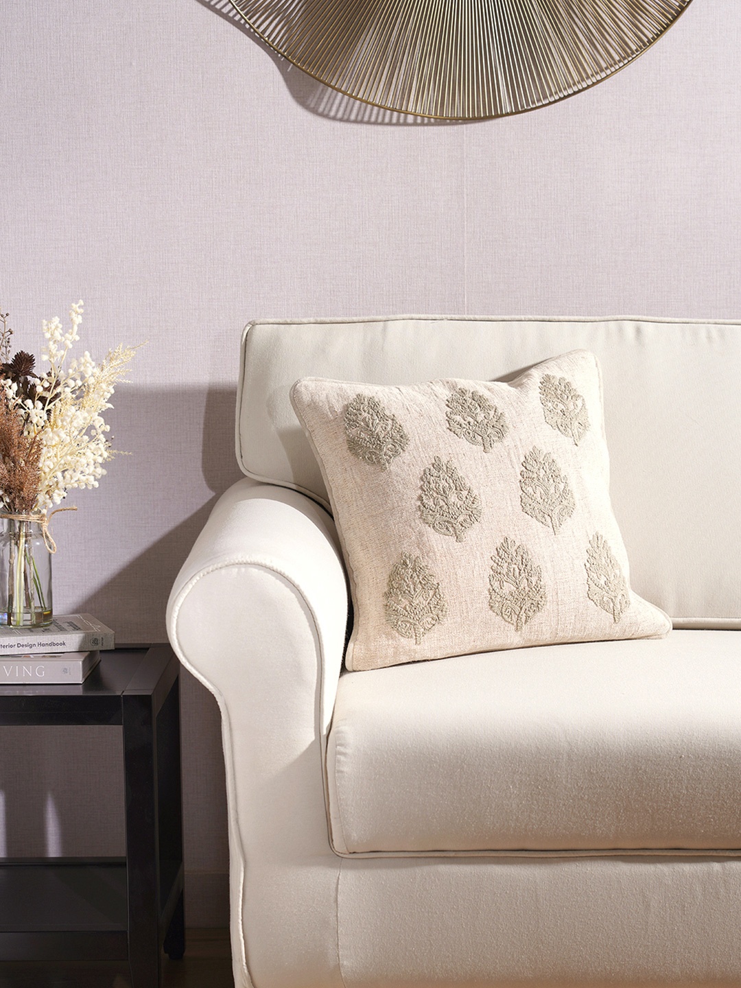 

Pure Home and Living Beige Embroidered Square Cushion Covers