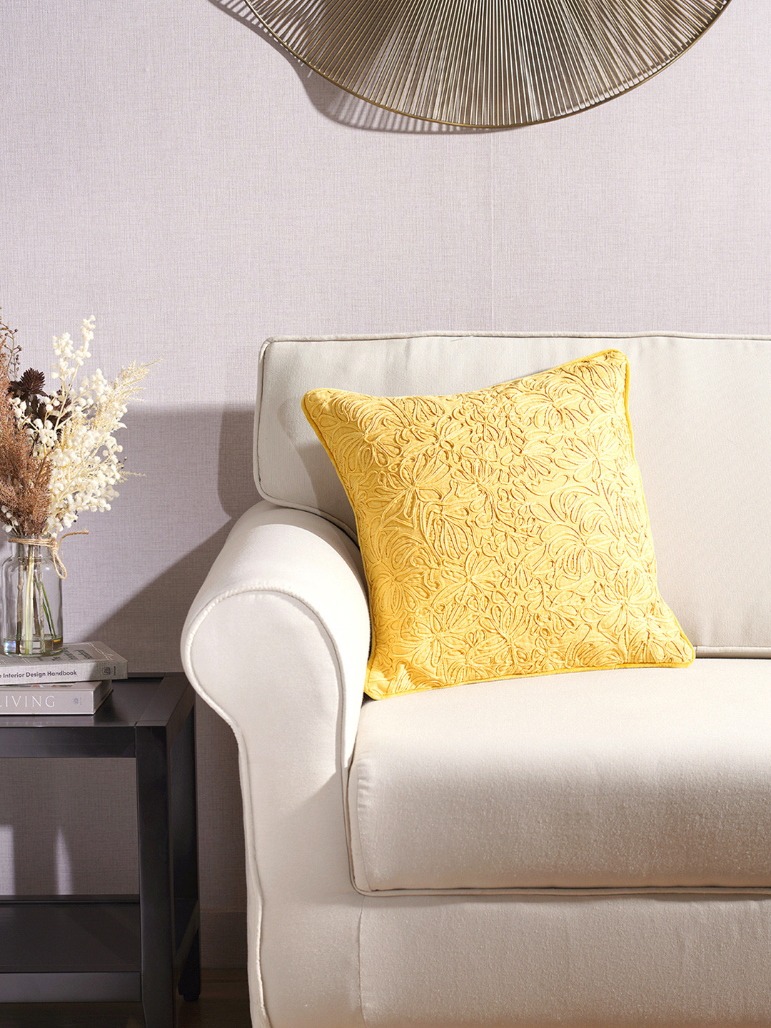 

Pure Home and Living Yellow Floral Embroidered Single Square Cotton Cushion Cover