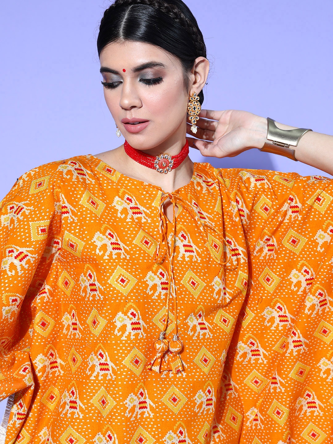 

Indo Era Stylish Orange Cotton New Age Kaftan Kurta