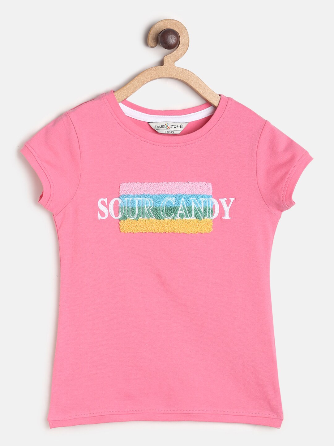 

TALES & STORIES Girls Pink Typography Printed Slim Fit T-shirt