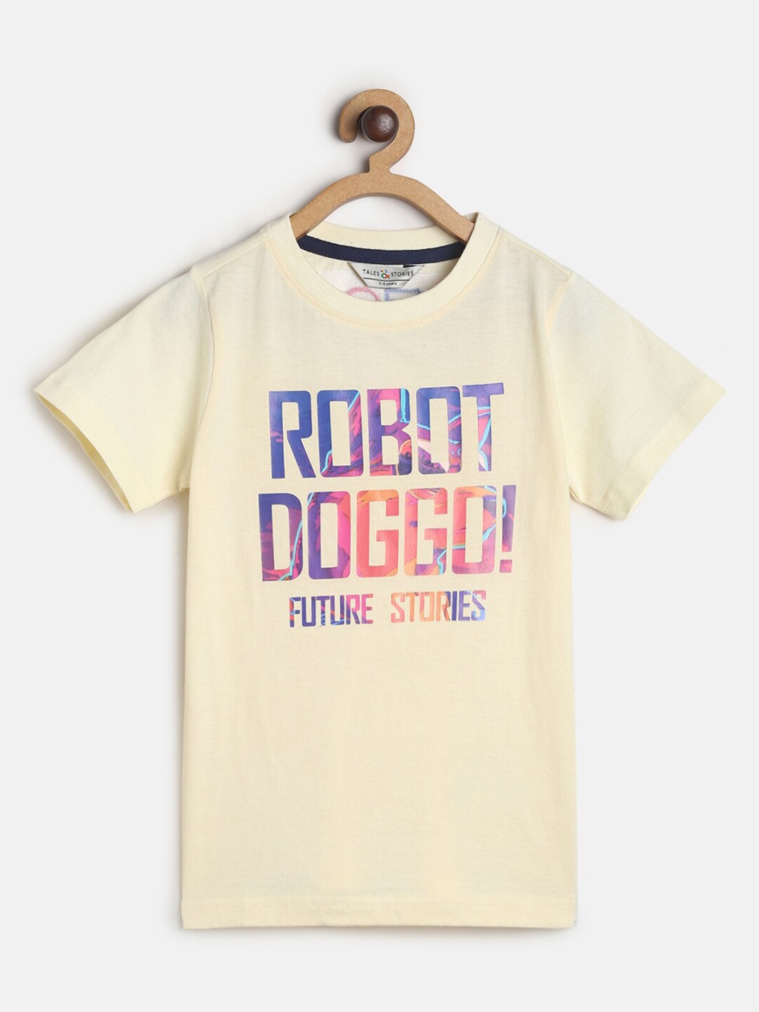 

TALES & STORIES Boys Off White Typography Printed Cotton T-shirt