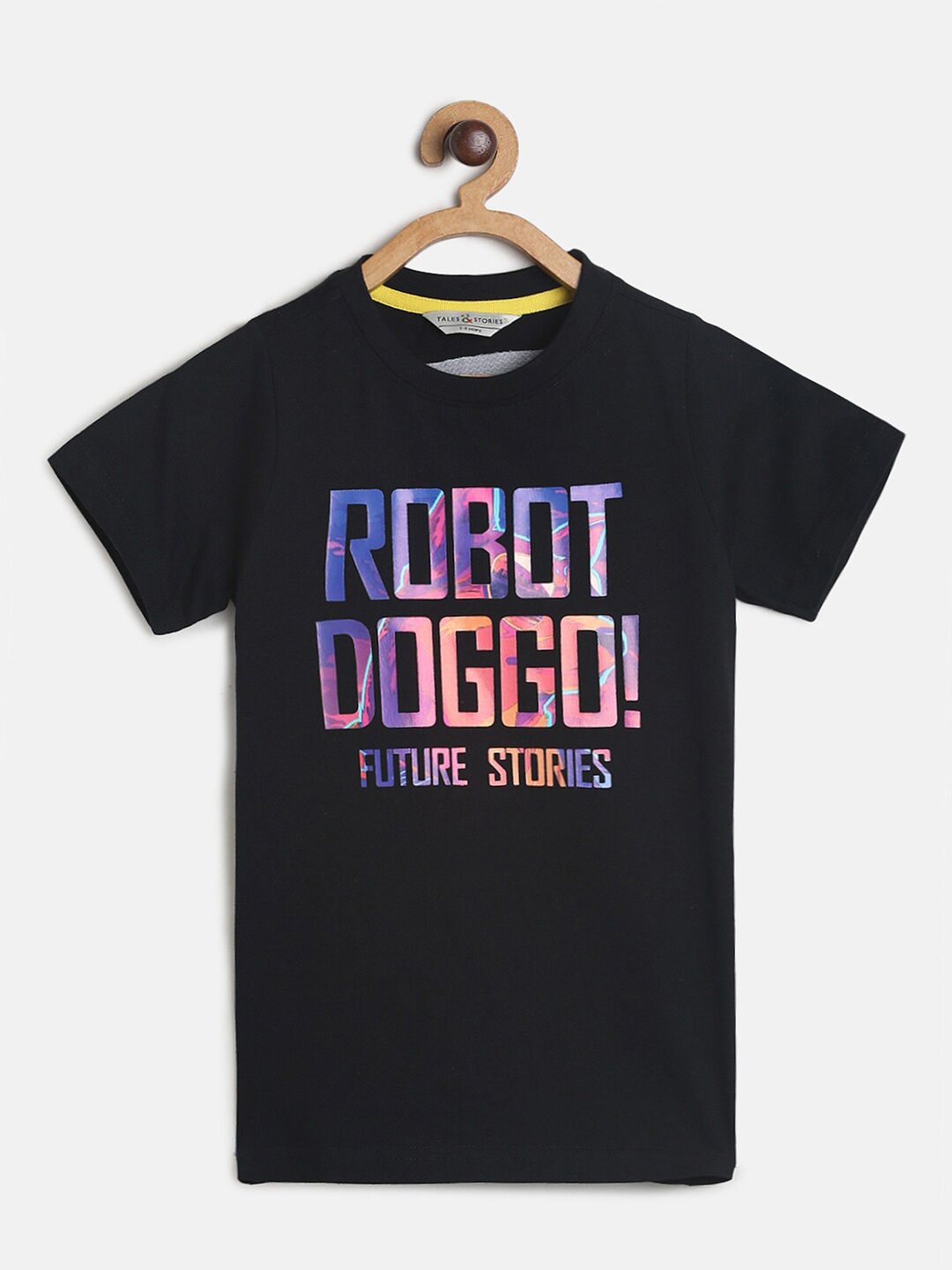 

TALES & STORIES Boys Black & Blue Typography Printed Outdoor Cotton T-shirt