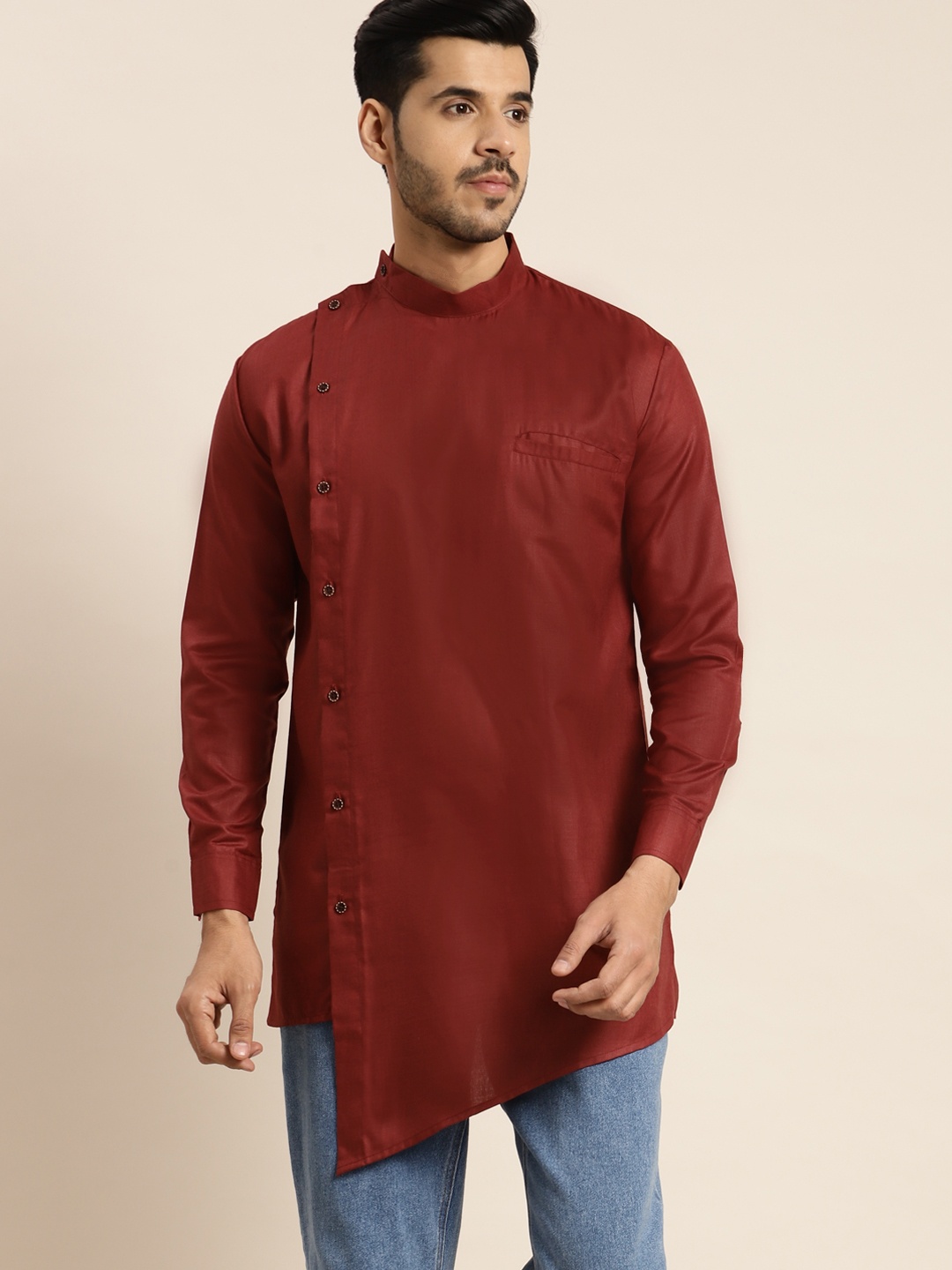 

Anug by SOJANYA Men Maroon Solid Kurta