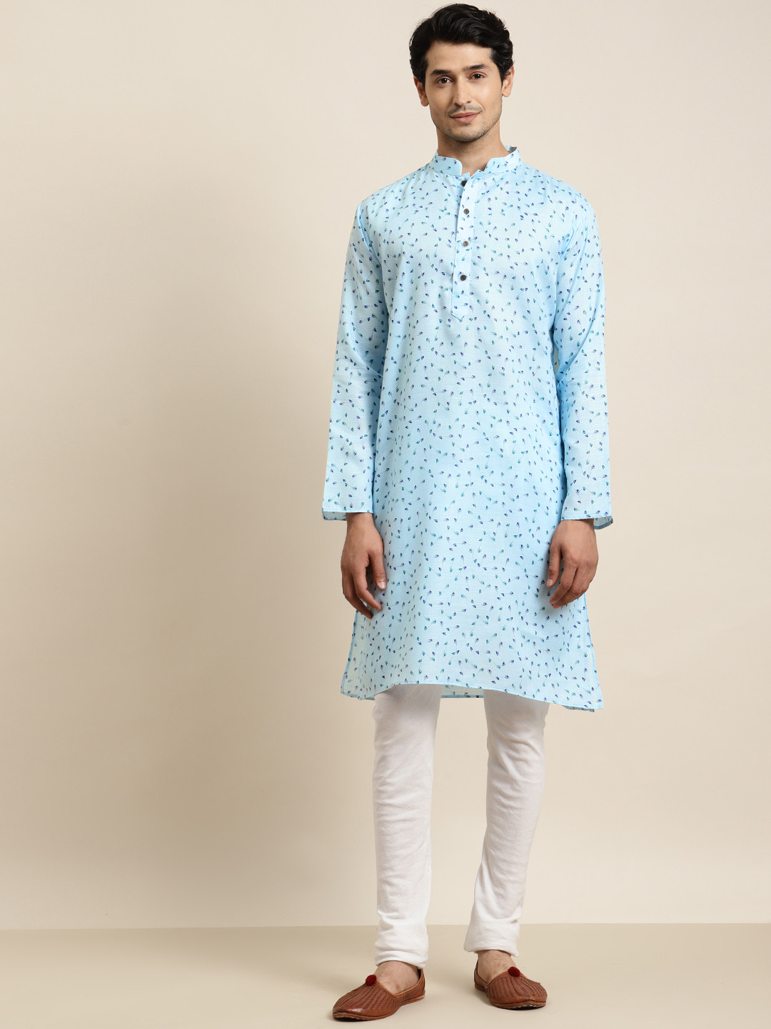 

Anug by SOJANYA Men Blue Floral Printed Kurta