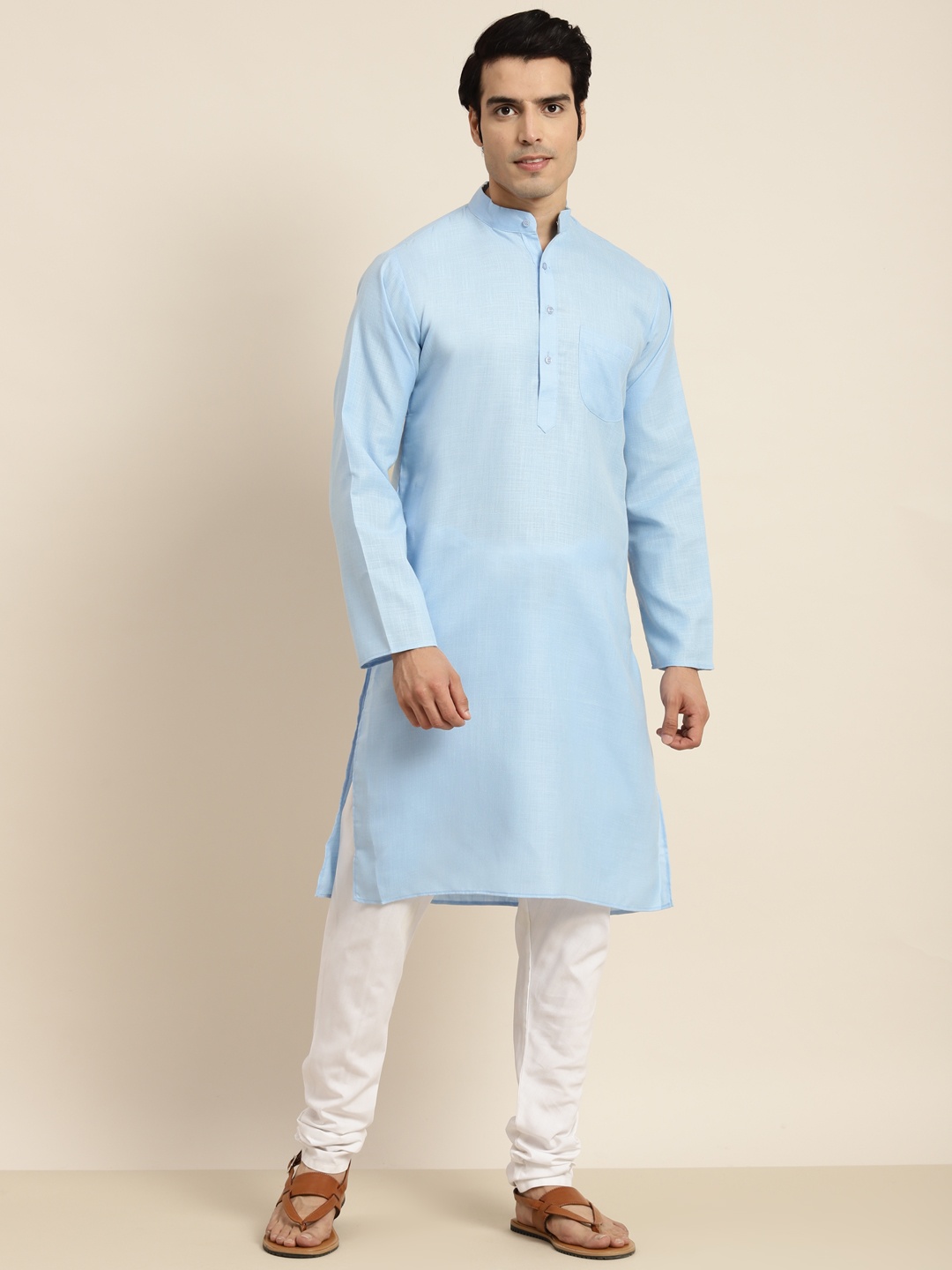 

Anug by SOJANYA Men Blue Band Collar Kurta