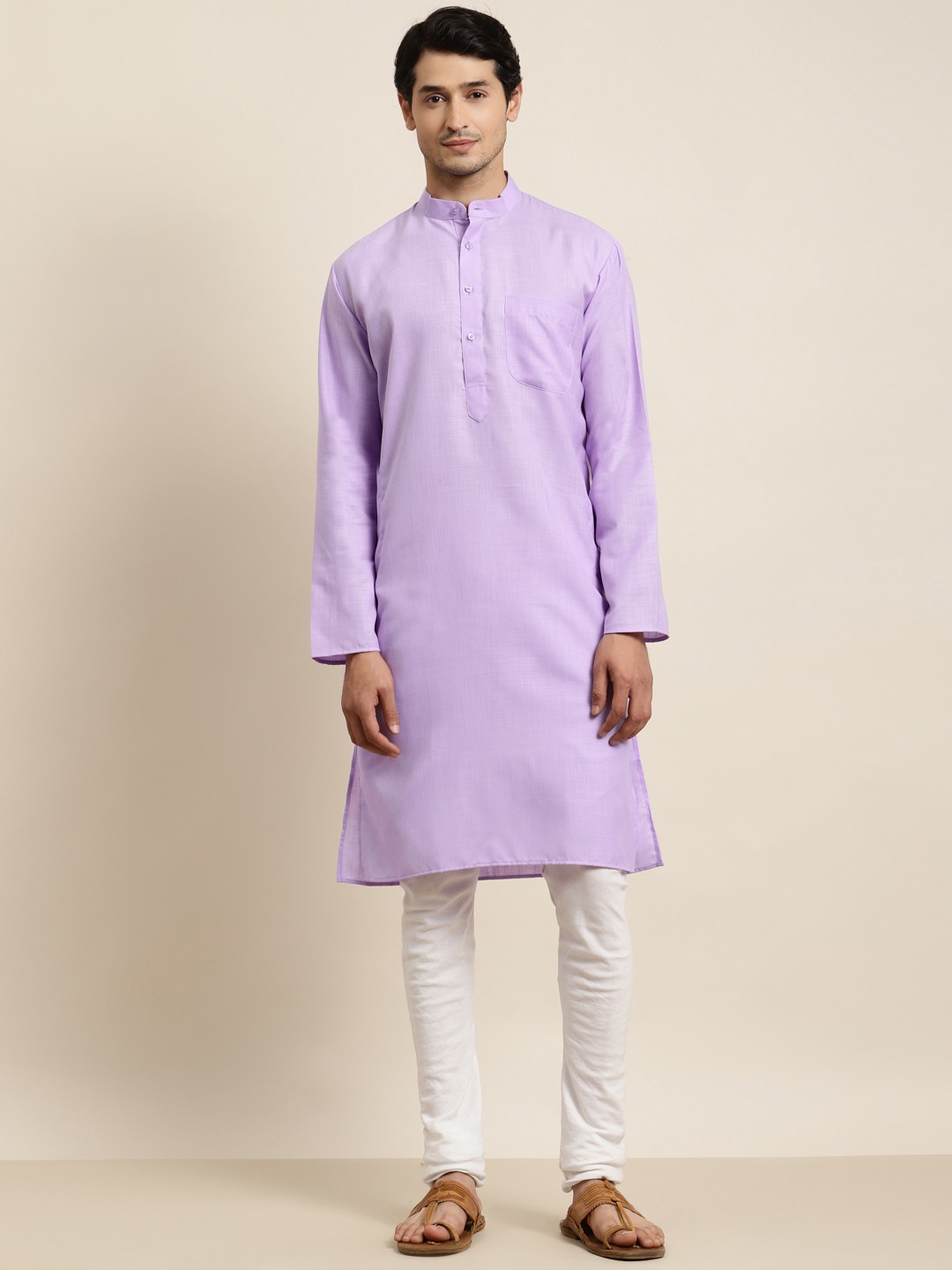

Anug by SOJANYA Men Purple Band Collar Kurta