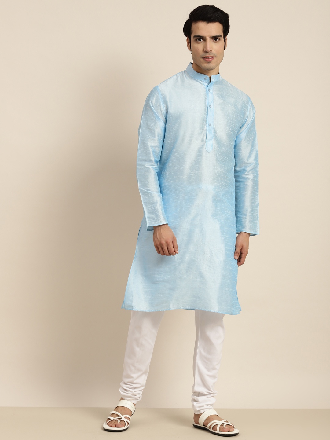 

Anug by SOJANYA Men Blue Band Collar Kurta