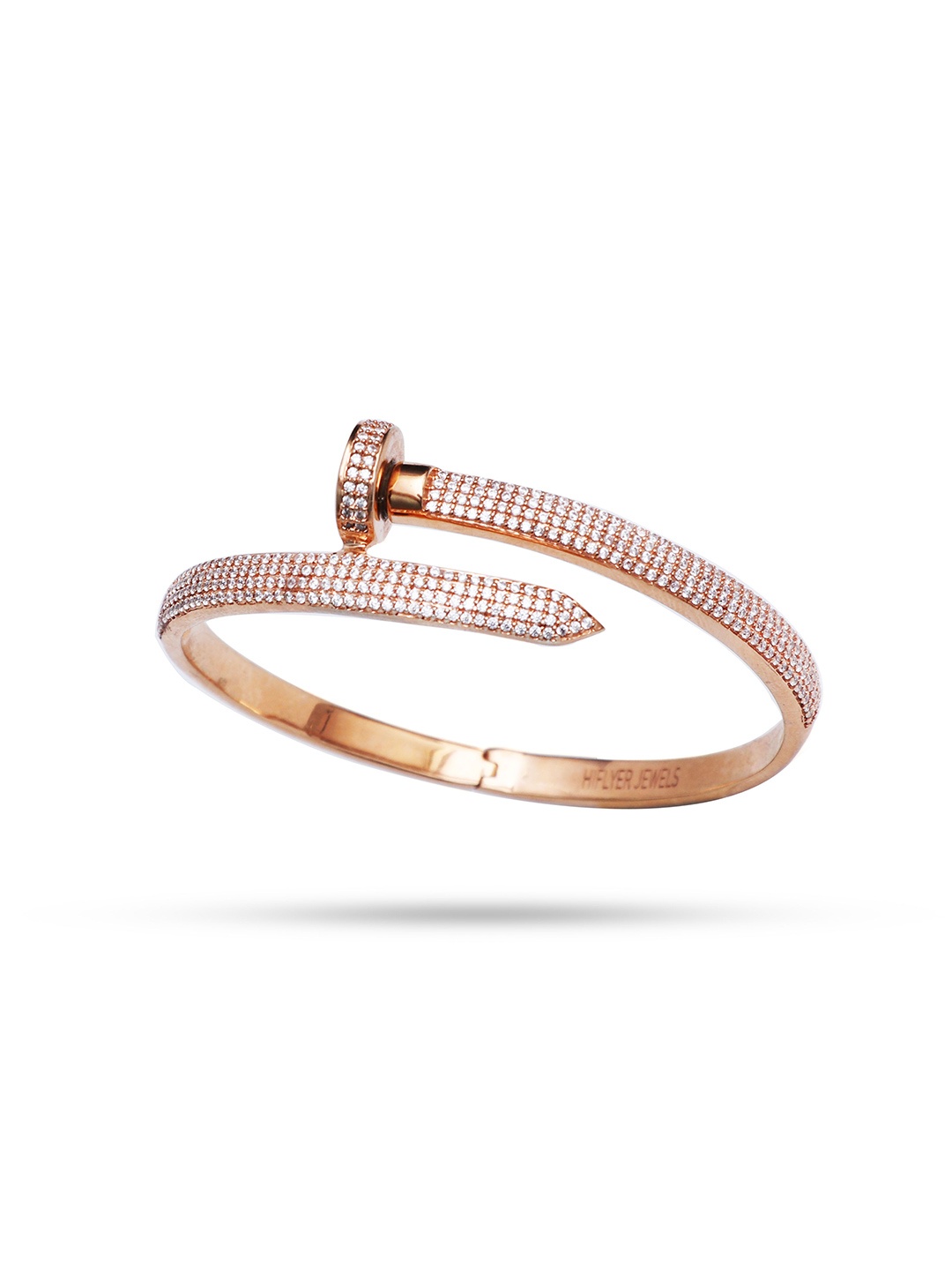 

HIFLYER JEWELS Rose Gold-Toned CZ Studded Kada Bracelet
