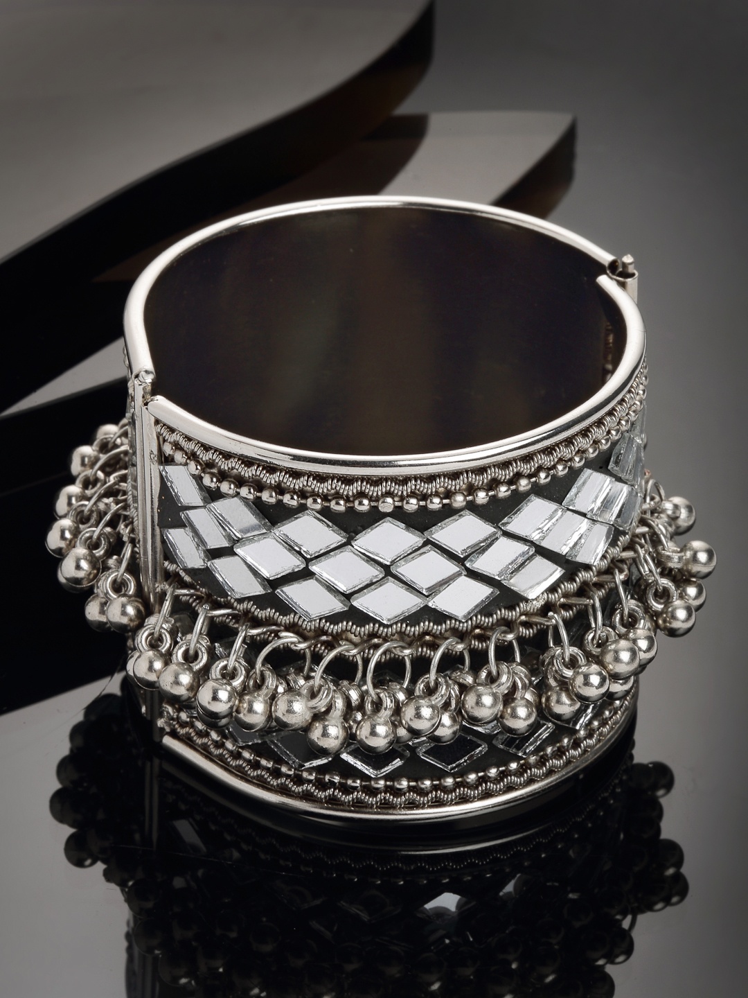 

PANASH Women Silver-Toned Mirror Work Bangle-Style Bracelet
