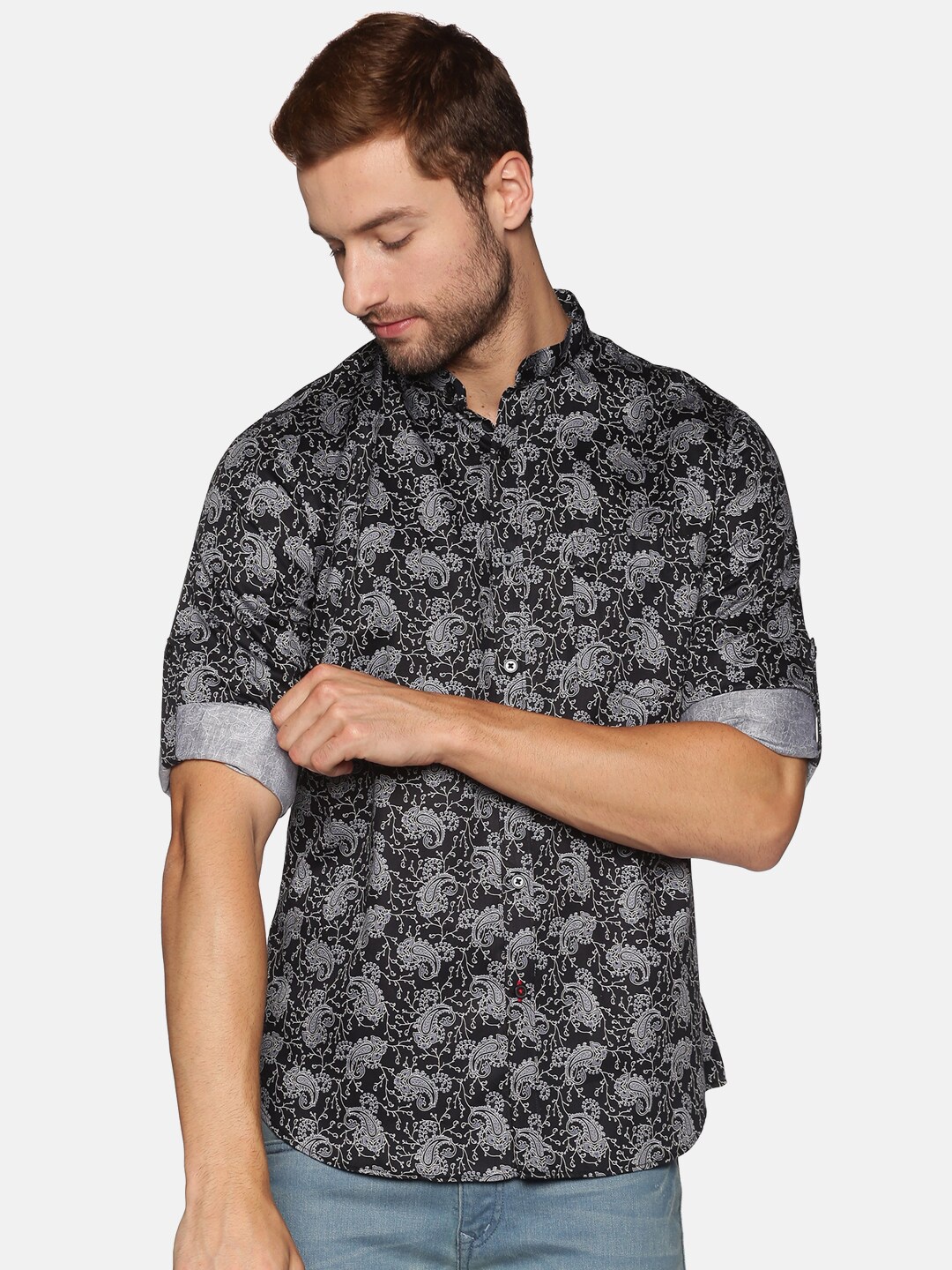 

DON VINO Men Black & Grey Printed Cotton Casual Shirt