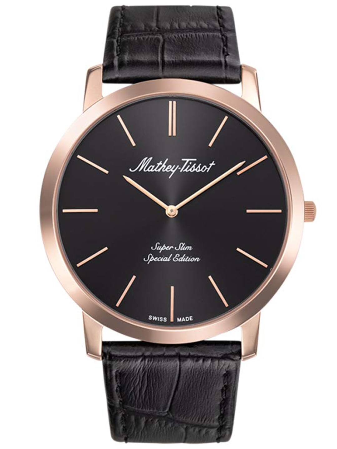 

Mathey-Tissot Men Black Brass Dial & Black Leather Textured Straps Analogue Wrist Watch