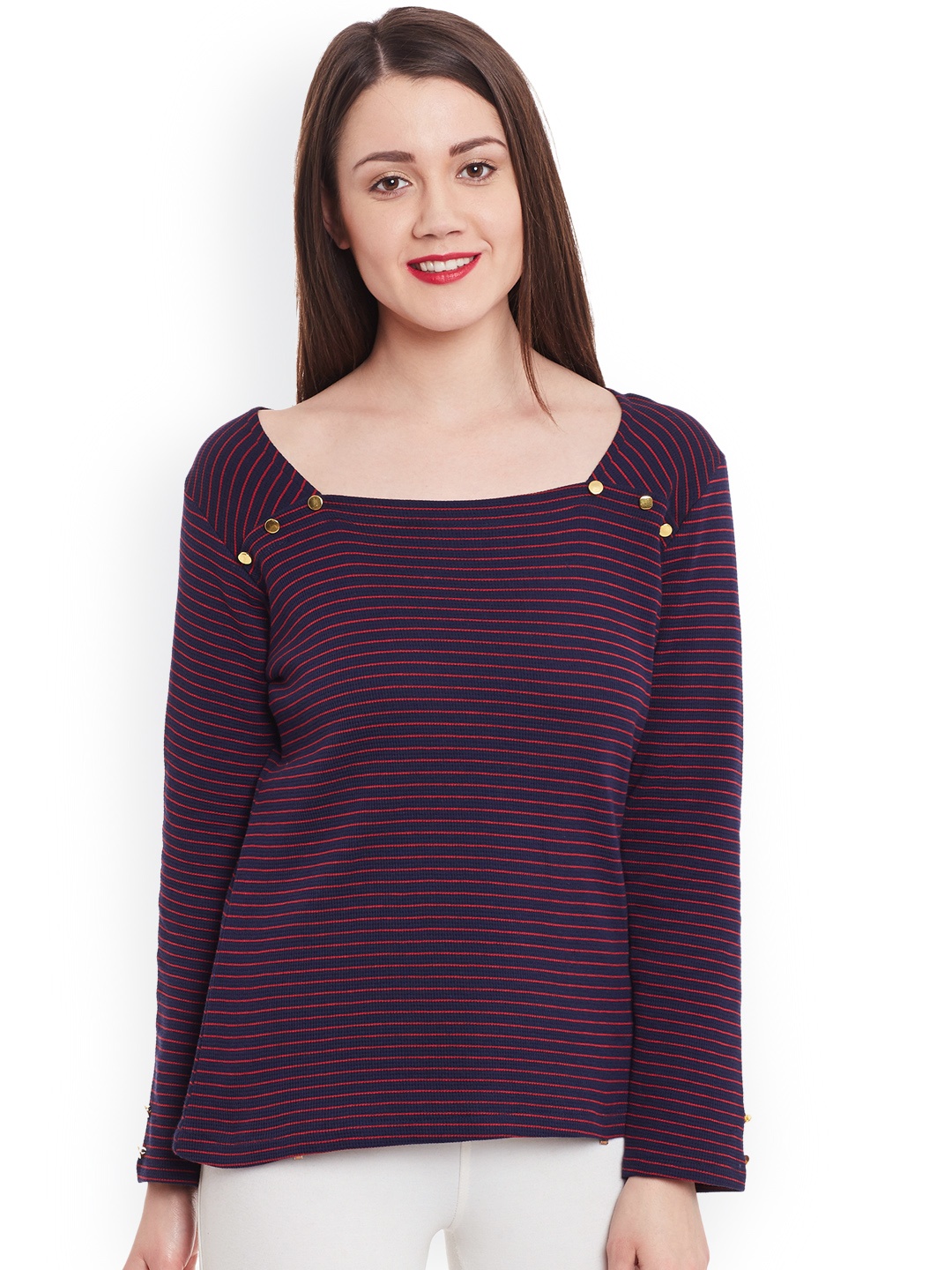 

Zima Leto Navy & Red Striped Top, Navy blue