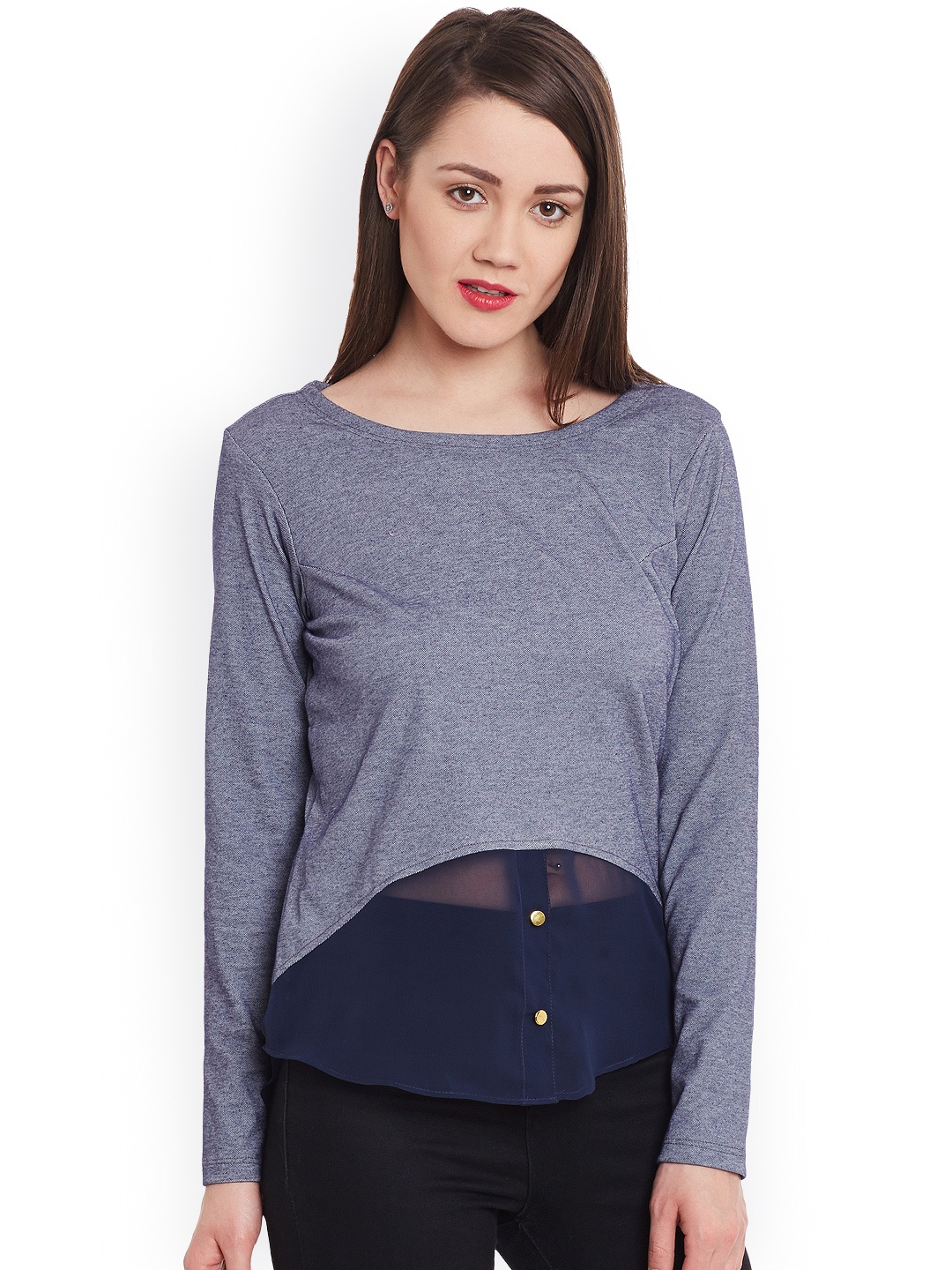 

Zima Leto Navy & Grey Chambray Top, Navy blue