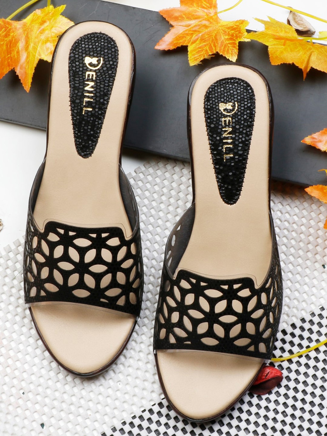 

Denill Black Block Mules with Bows