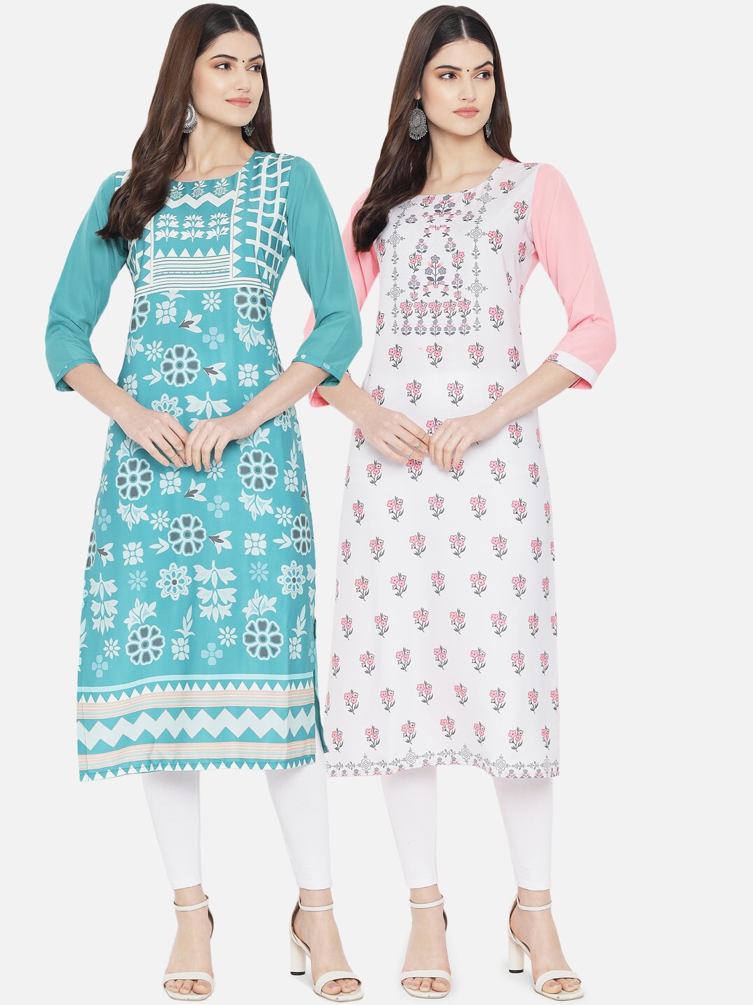 

Ethnic basket Women Pack of 2 Multicoloured Ethnic Motifs Printed Crepe Kurta, Multi