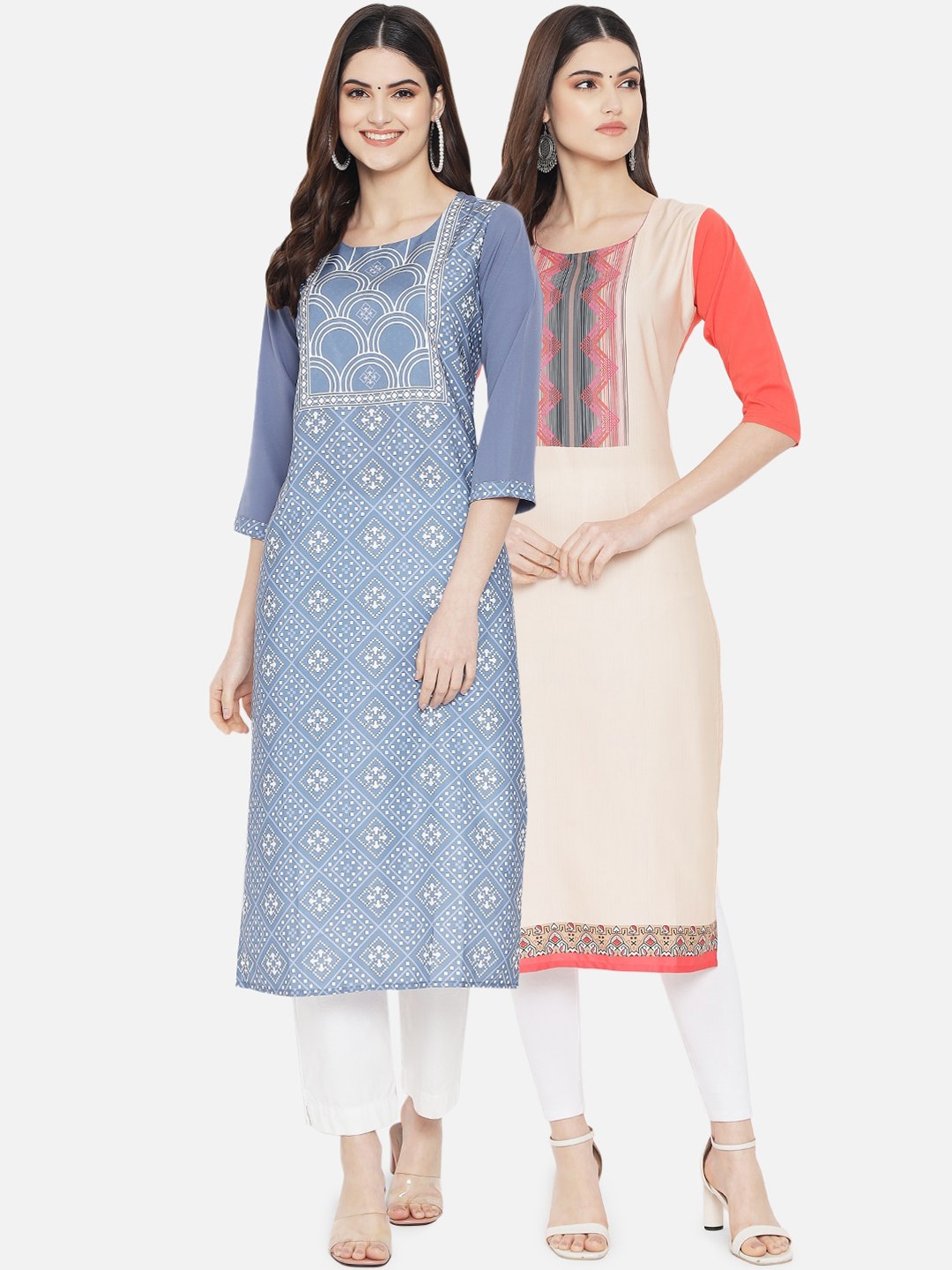 

Ethnic basket Women Multicoloured Geometric Printed Mirror Work Crepe Kurta, Multi