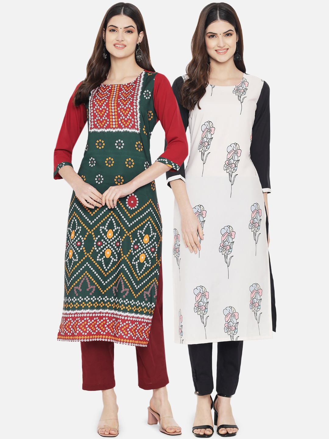 

Ethnic basket Women Pack Of 2 Digital Printed Crepe Kurta, Green