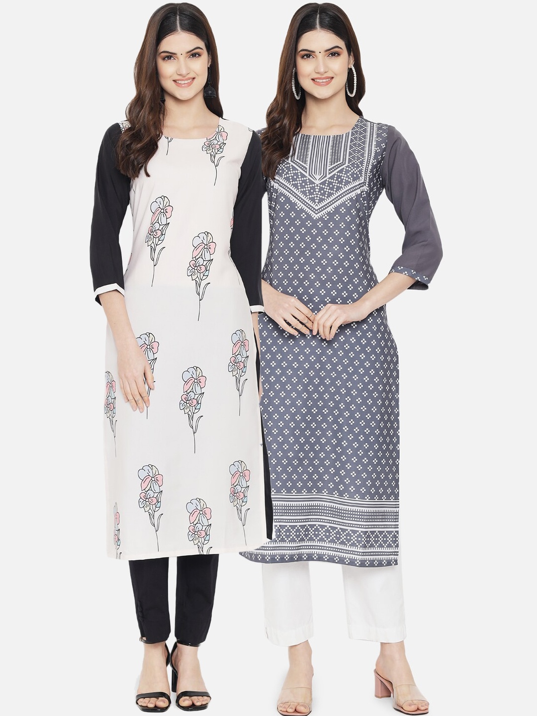 

Ethnic basket Women Set Of 2 Blue & White Floral Printed Crepe Kurta