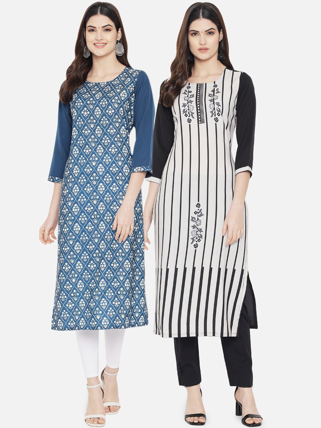 

Ethnic basket Women Pack of 2 Digital Printed Straight Kurtas, Blue