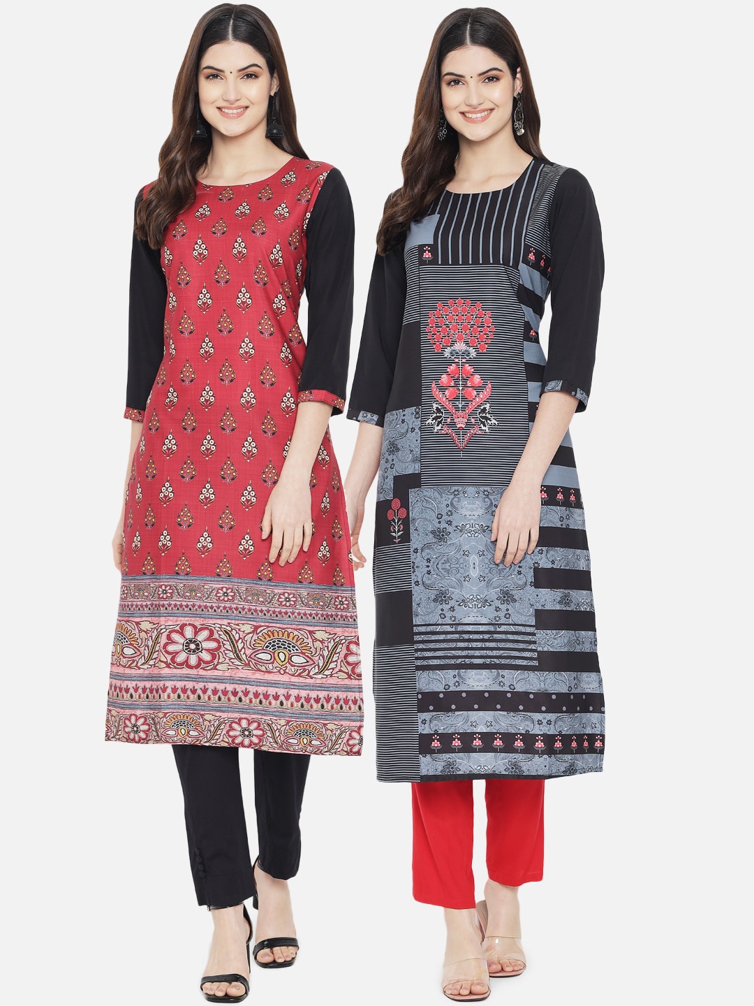 

Ethnic basket Women Pack of 2 Digital Printed Straight Kurtas, Maroon