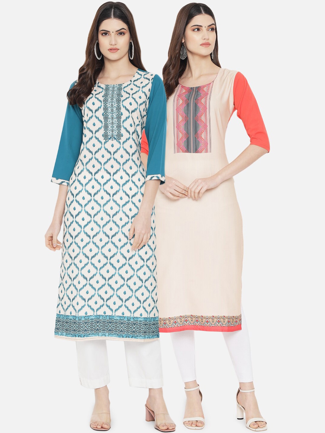 

Ethnic basket Women Pack of 2 Multicoloured Ethnic Motifs Printed Crepe Kurta, Multi