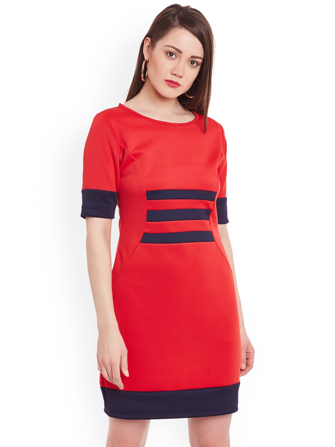 

Zima Leto Women Red & Navy Colourblocked Sheath Dress