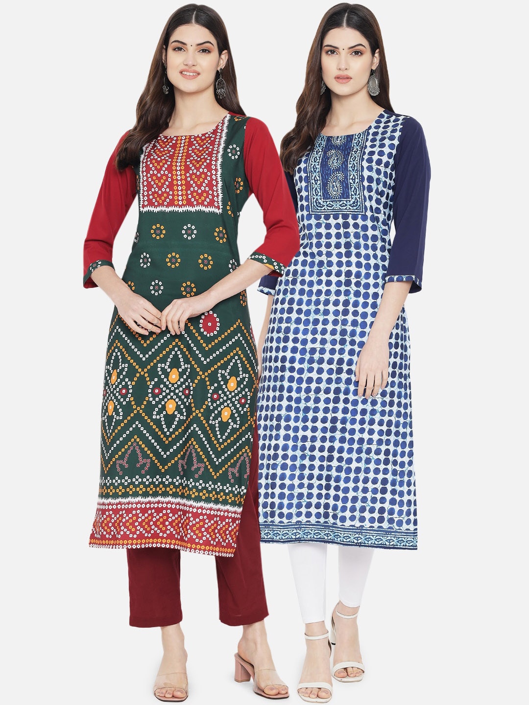 

Ethnic basket Women Multicoloured Set of 2 Checked Crepe Kurta, Multi