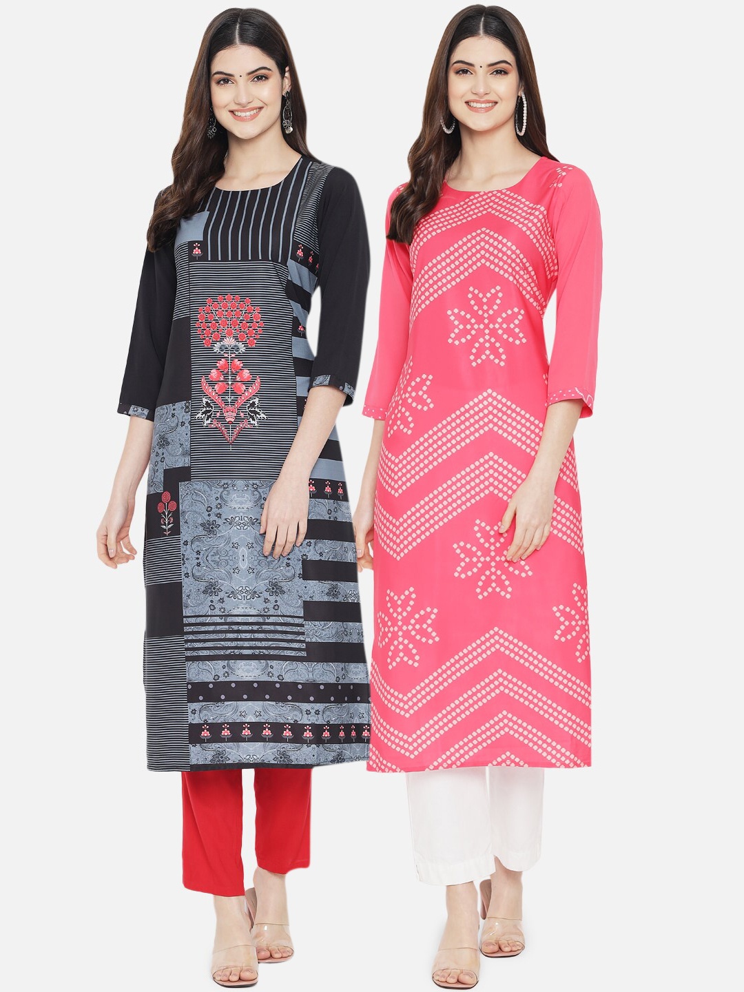 

Ethnic basket Women Pack Of 2 Digital Printed Crepe Kurta, Black