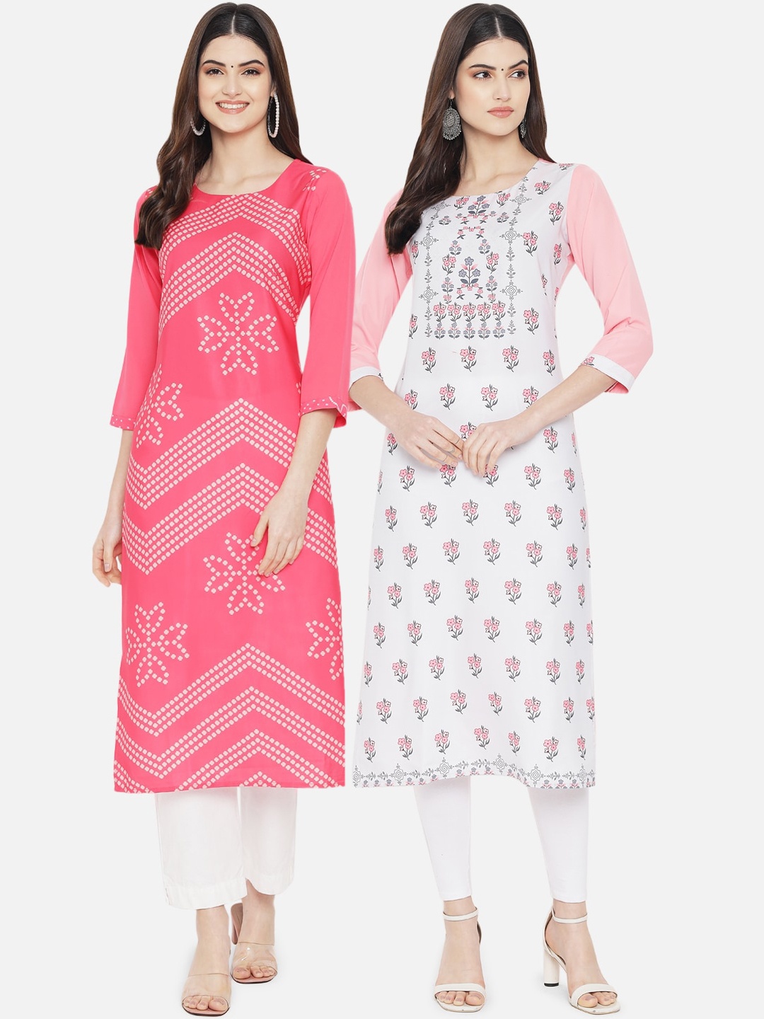 

Ethnic basket Women Pack of 2 Multicoloured Floral Printed Crepe Kurta, Multi