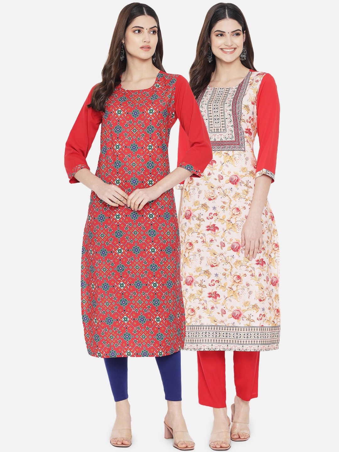 

Ethnic basket Women Multicoloured Set of 2 Floral Printed Crepe Kurta, Multi