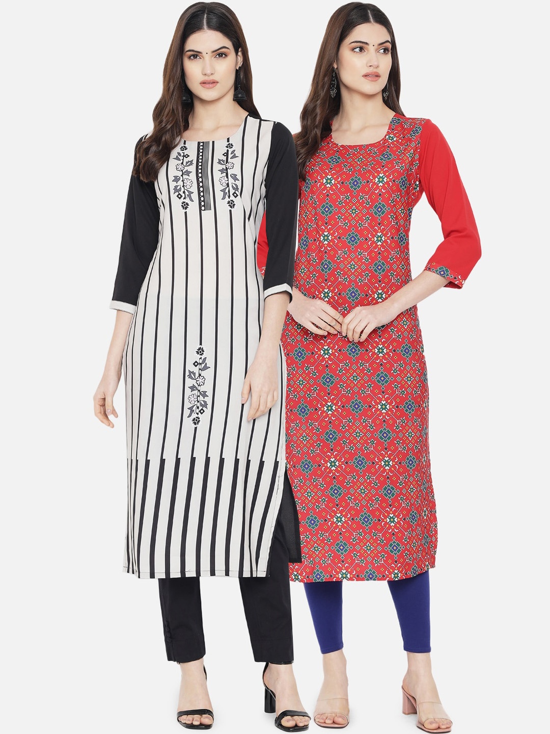 

Ethnic basket Women Pack of 2 Multicoloured Striped Crepe Kurta, Multi