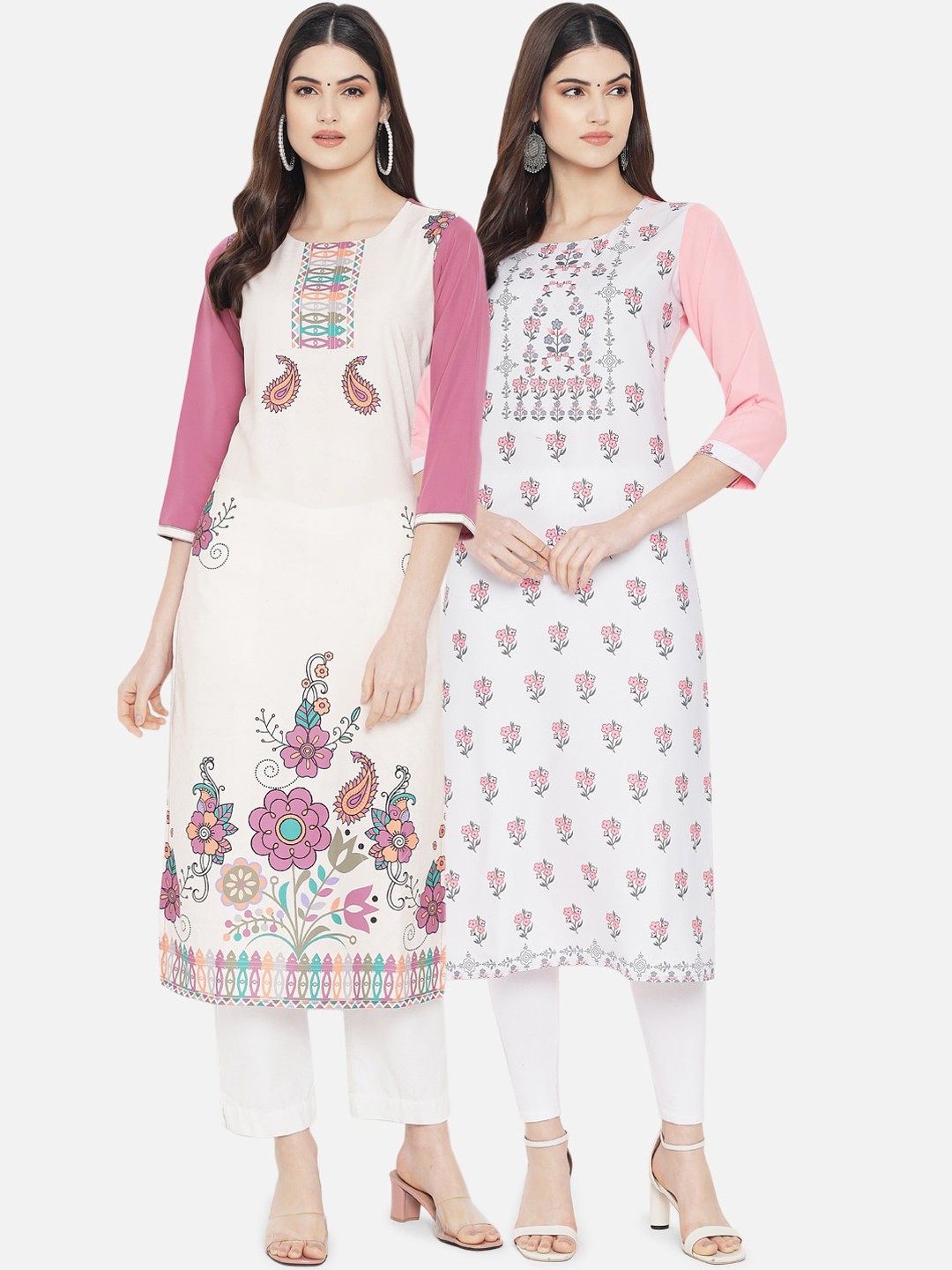 

Ethnic basket Women Pack of 2 Multicoloured Ethnic Motifs Printed Crepe Kurta, Multi