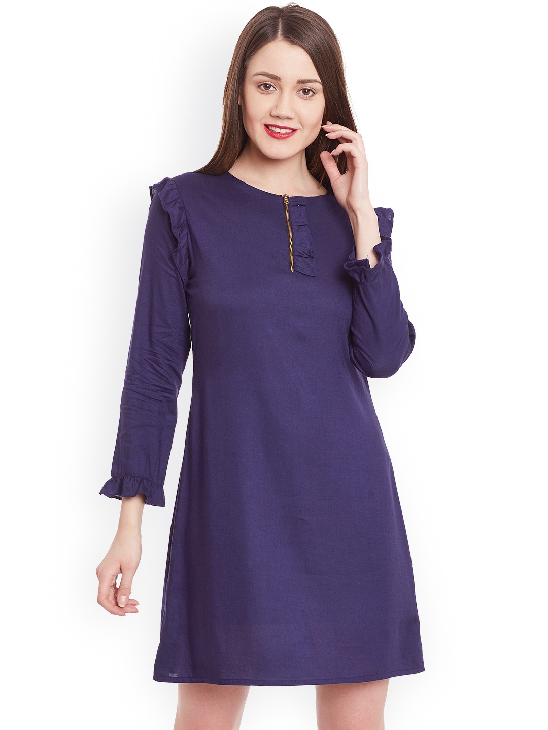 

Zima Leto Women Navy Solid A-Line Dress, Navy blue
