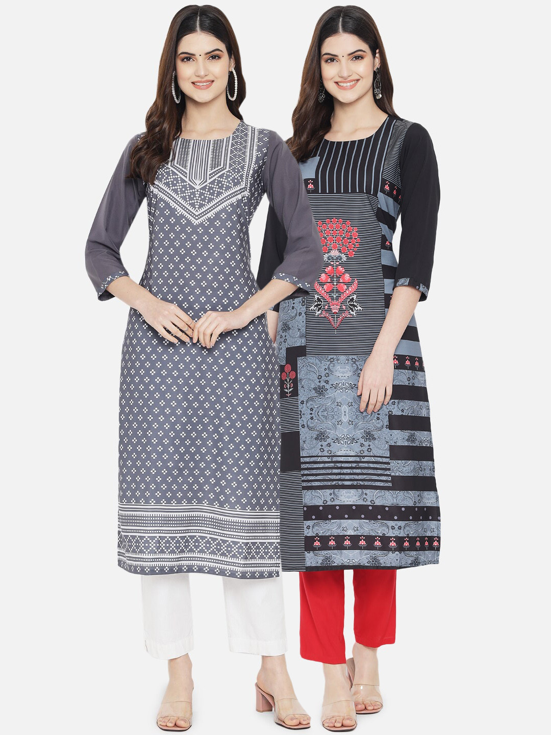 

Ethnic basket Women Multicoloured Set of 2 Tribal Printed Crepe Kurta, Multi