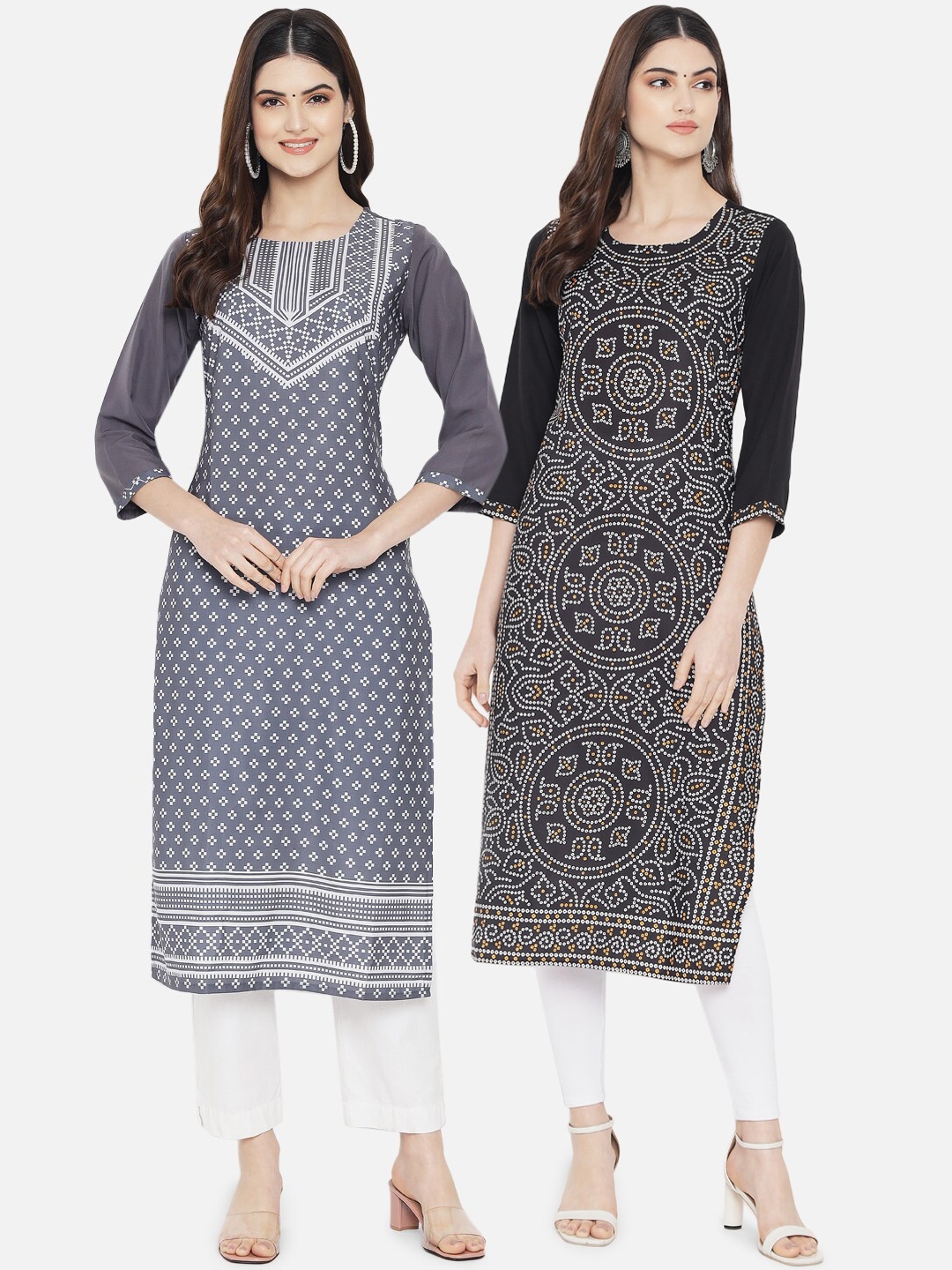 

Ethnic basket Women Pack Of 2 Multi Ethnic Motifs Printed Crepe Kurta