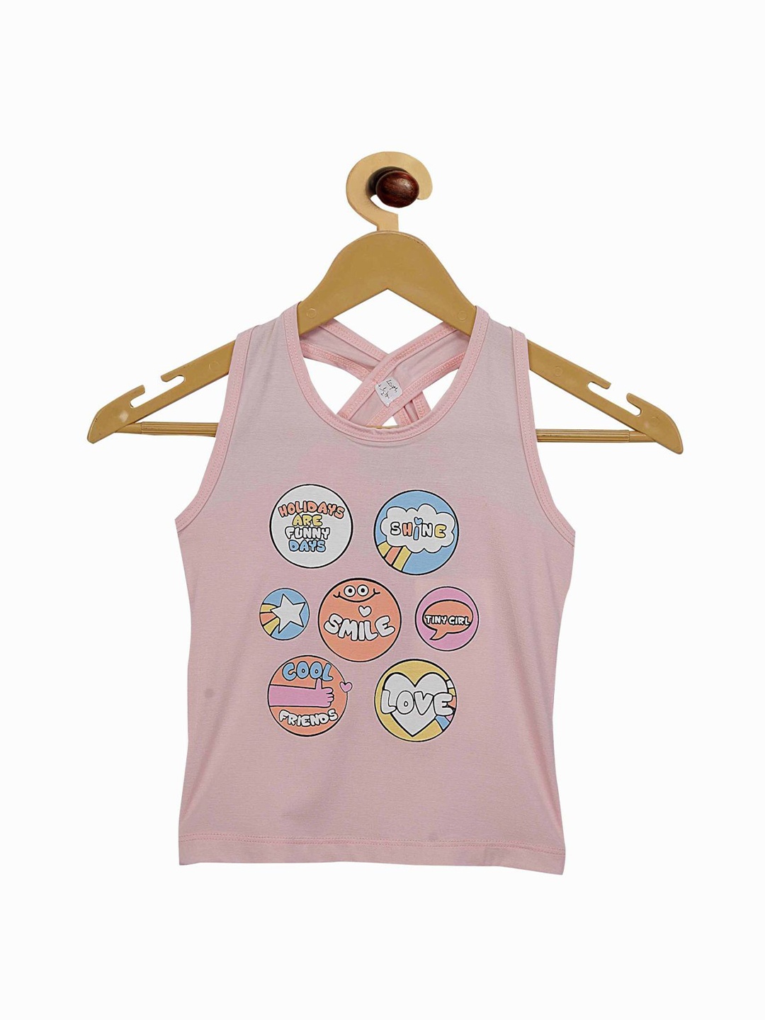 

Tiny Girl Pink Cotton Printed Tank Top