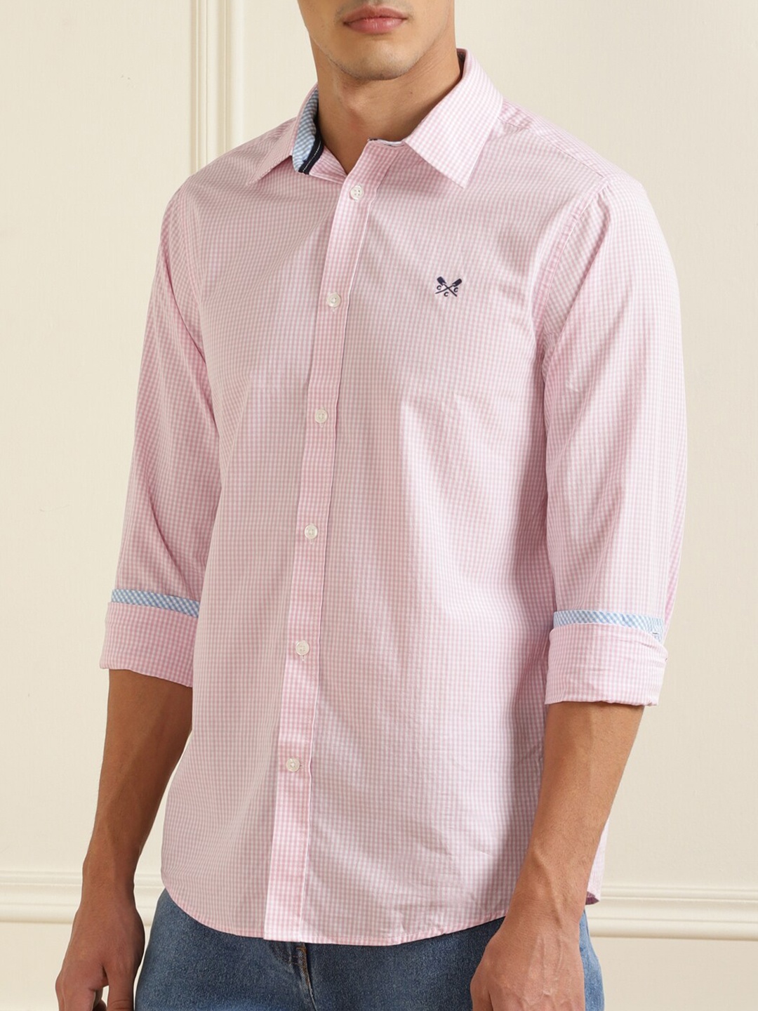 

Crew Clothing Men Pink Micro Checks Cotton Casual Shirt