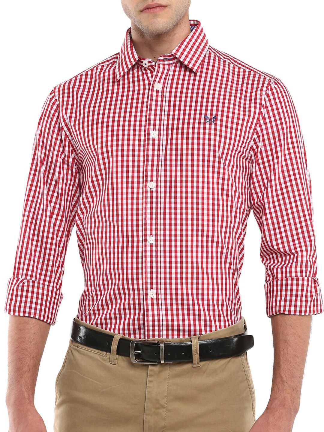 

Crew Clothing Men Red Gingham Checks Checked Cotton Casual Shirt