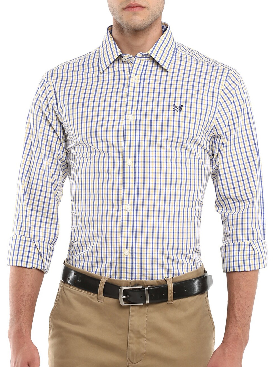 

Crew Clothing Men Yellow Checked Cotton Casual Shirt