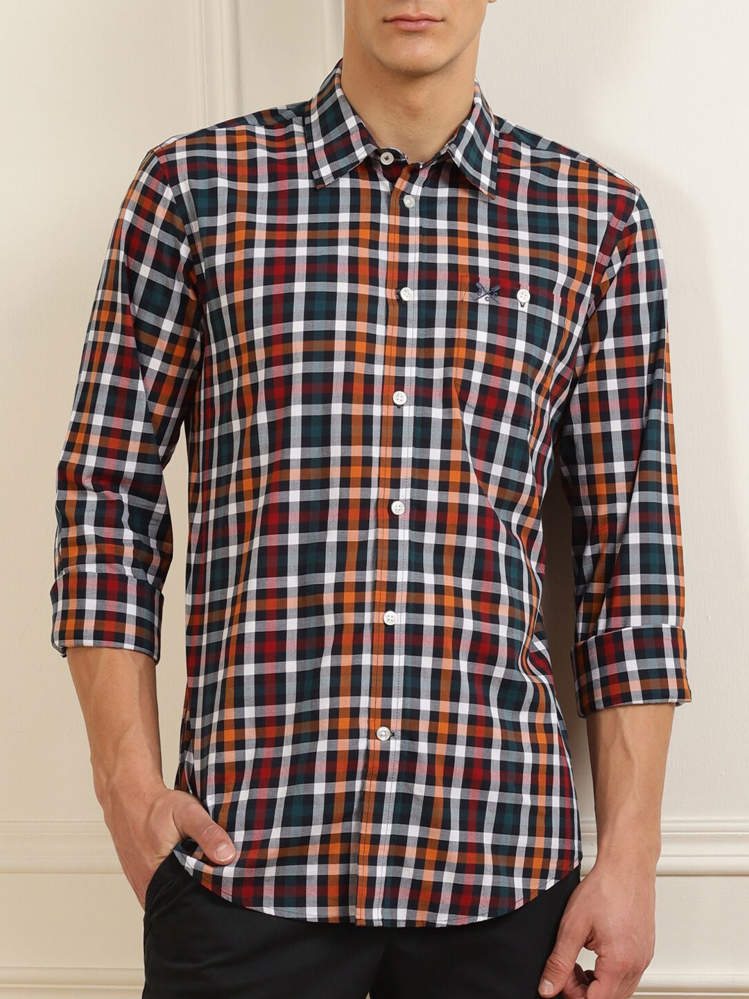 

Crew Clothing Men Navy Blue & White Checked Regular Fit Cotton Casual Shirt