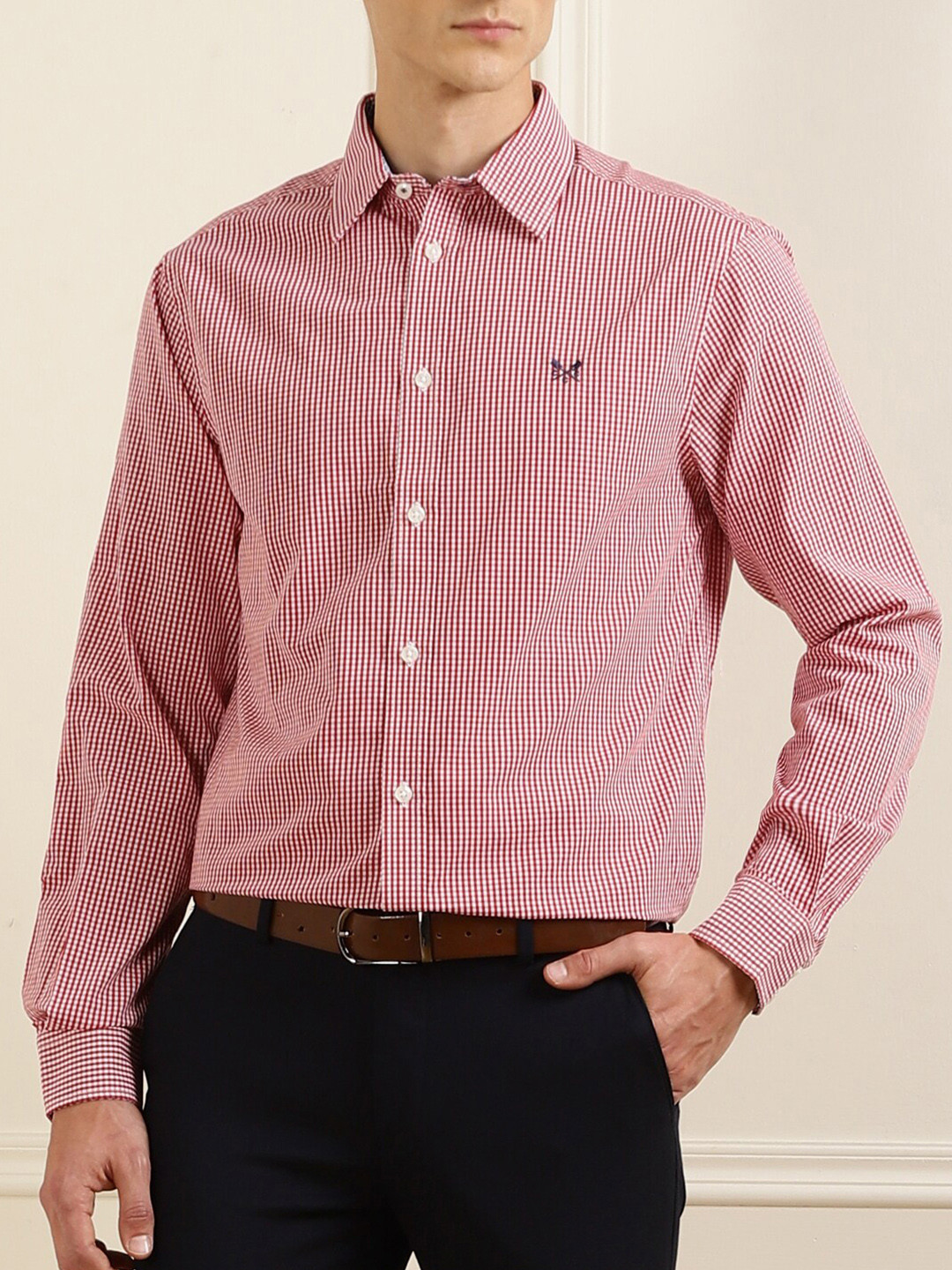 

Crew Clothing Men Red & White Checked Cotton Formal Shirt