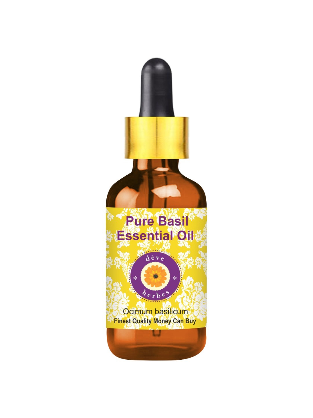 

Deve Herbes Pure Basil Steam Distilled Essential Oil with Glass Dropper - 10ml, Yellow