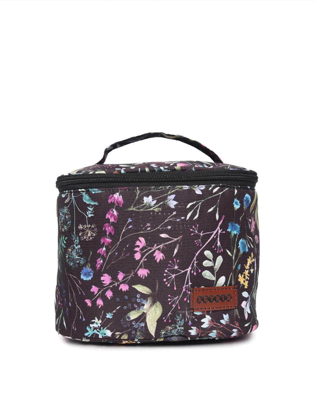 ASTRID Women Black & Pink Floral Printed Canvas Travel Bag