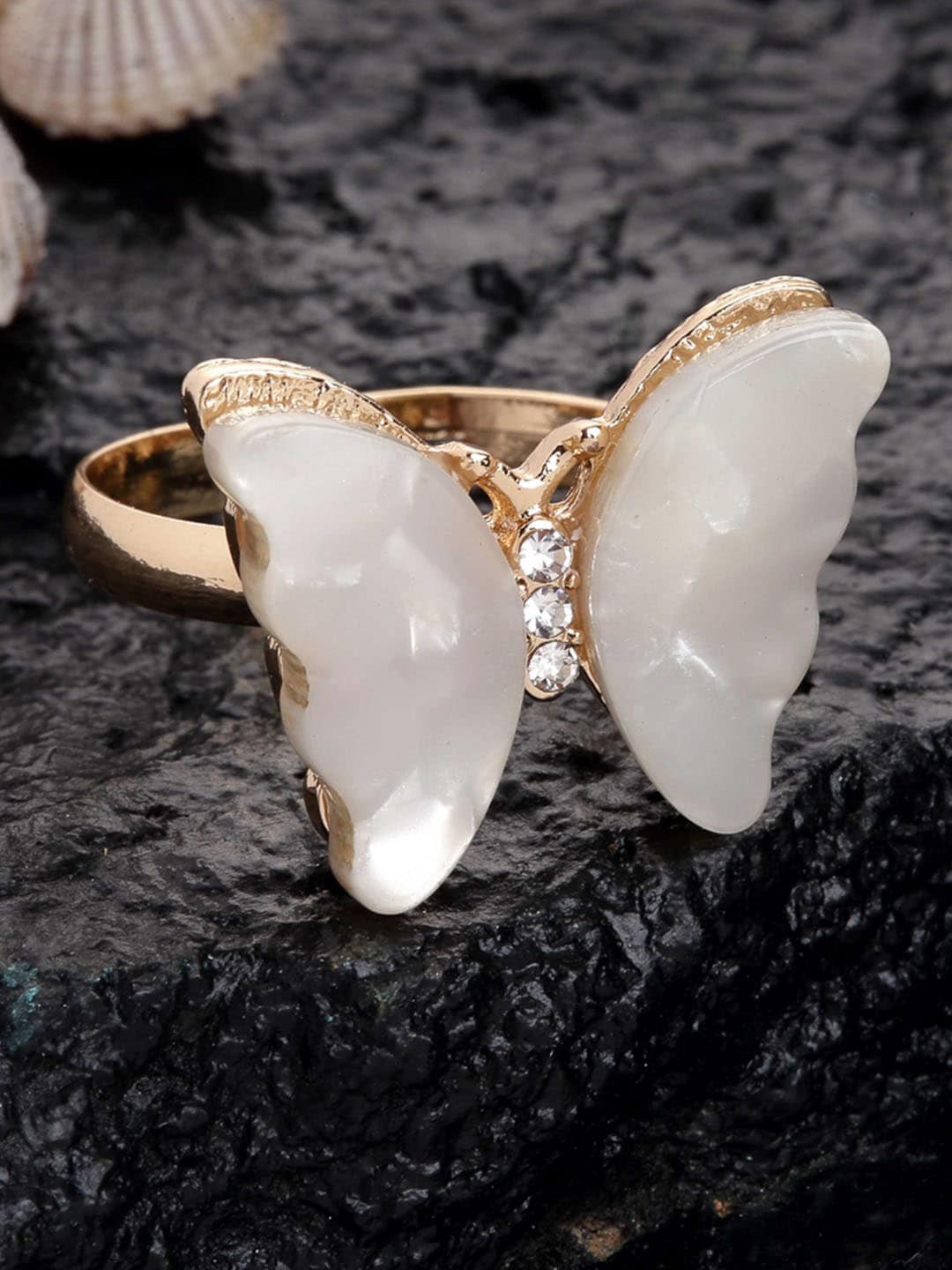 

VOGUE PANASH Gold-Plated White Stone Butterfly Adjustable Ring
